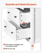 Balta Komoda, 6 Talpūs Stalčiai, Medienos Plokštė, 120 cm x 40 cm x 79 cm, Su Apsauga Nuo Apvirtimo - Image 6