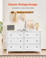 Balta Komoda, 6 Talpūs Stalčiai, Medienos Plokštė, 120 cm x 40 cm x 79 cm, Su Apsauga Nuo Apvirtimo - Image 2