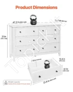 Balta Komoda, 6 Talpūs Stalčiai, Medienos Plokštė, 120 cm x 40 cm x 79 cm, Su Apsauga Nuo Apvirtimo - Image 3