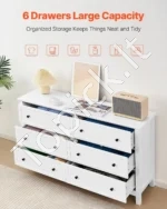 Balta Komoda, 6 Talpūs Stalčiai, Medienos Plokštė, 120 cm x 40 cm x 79 cm, Su Apsauga Nuo Apvirtimo - Image 4