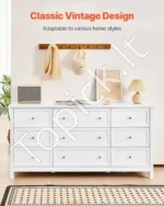 Balta Komoda, 9 Stalčiai (3 Dideli, 6 Maži), 150 cm x 40 cm x 79 cm , Su Apsauga Nuo Apvirtimo - Image 2