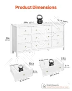 Balta Komoda, 9 Stalčiai (3 Dideli, 6 Maži), 150 cm x 40 cm x 79 cm , Su Apsauga Nuo Apvirtimo - Image 3