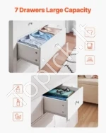 Balta Komoda su 7 Stalčiais, 4 Dideli ir 3 Maži, 120 x 40 x 81 cm, MDF ir Plokštė, Minimalistinis Stilius - Image 4