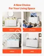 Balta Komoda su 9 Audinio Stalčiais, Integruotu LED Apšvietimu ir Įkrovimo Stotele, 126 x 32 x 84,5 cm - Image 7