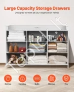 Balta Komoda su 9 Audinio Stalčiais, Integruotu LED Apšvietimu ir Įkrovimo Stotele, 126 x 32 x 84,5 cm - Image 3