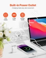 Balta Komoda su 9 Audinio Stalčiais, Integruotu LED Apšvietimu ir Įkrovimo Stotele, 126 x 32 x 84,5 cm - Image 4