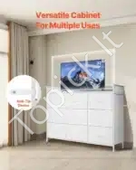 Balta Komoda su 9 Audinio Stalčiais, Integruotu LED Apšvietimu ir Įkrovimo Stotele, 126 x 32 x 84,5 cm - Image 6