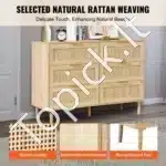 Boho Ratano Imitacijos Komoda su 6 Stalčiais, Natūrali Medžio Spalva, 110 x 40 x 75,5 cm - Image 3