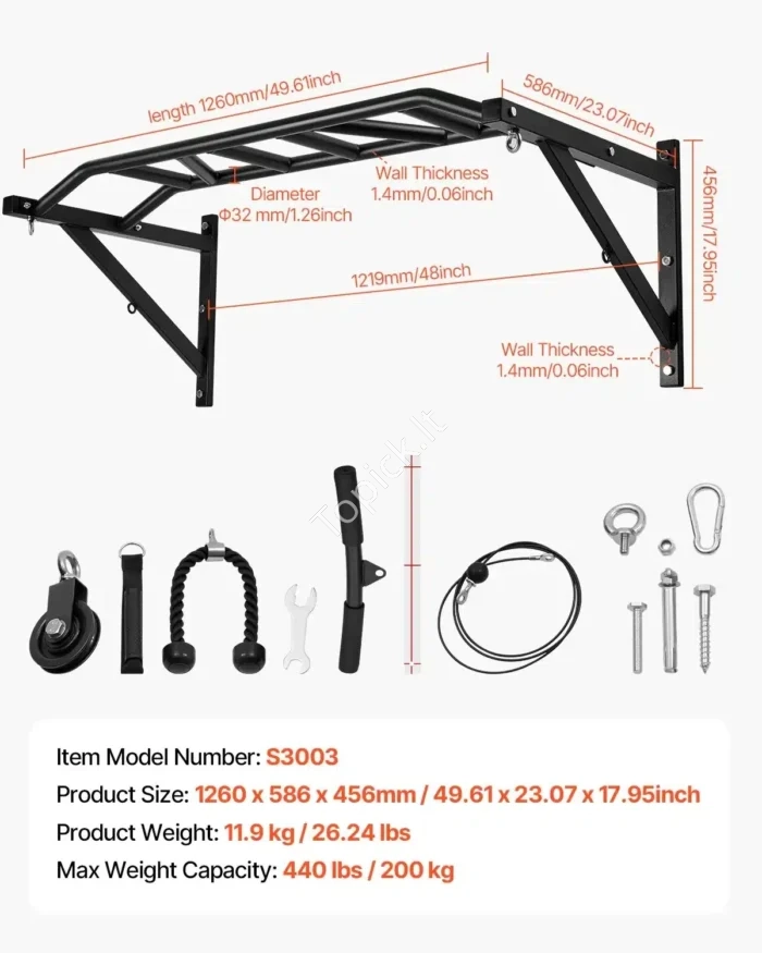 Daugiafunkcinė Prie Sienos Tvirtinamas Prisitraukimų Skersinis (Lat Pulldown)  iki 200 kg - Image 7