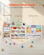 Daugiafunkcinė Vaikų Žaislų Lentyna su 10 Dėžių ir Knygų Saugykla. Smėlio/Pilka, 182 x 33 x 91,5 cm - Image 2