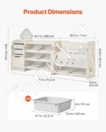 Daugiafunkcinė Vaikų Žaislų Lentyna su 10 Dėžių ir Knygų Saugykla. Smėlio/Pilka, 182 x 33 x 91,5 cm - Image 3