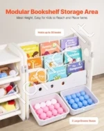 Daugiafunkcinė Vaikų Žaislų Lentyna su 10 Dėžių ir Knygų Saugykla. Smėlio/Pilka, 182 x 33 x 91,5 cm - Image 4