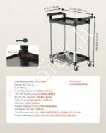 Daugiafunkcis 2 Lygių Serviso Vežimėlis Su Ratukais, Juodas Plastikas / Aliuminis, 80x41x94,5 cm, 136 kg Keliamoji Galia - Image 7