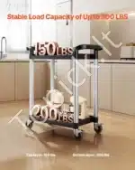 Daugiafunkcis 2 Lygių Serviso Vežimėlis Su Ratukais, Juodas Plastikas / Aliuminis, 80x41x94,5 cm, 136 kg Keliamoji Galia - Image 2