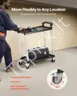 Daugiafunkcis 2 Lygių Serviso Vežimėlis Su Ratukais, Juodas Plastikas / Aliuminis, 80x41x94,5 cm, 136 kg Keliamoji Galia - Image 3