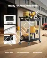 Daugiafunkcis 2 Lygių Serviso Vežimėlis Su Ratukais, Juodas Plastikas / Aliuminis, 80x41x94,5 cm, 136 kg Keliamoji Galia - Image 4