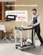 Daugiafunkcis 2 Lygių Serviso Vežimėlis Su Ratukais, Juodas Plastikas / Aliuminis, 80x41x94,5 cm, 136 kg Keliamoji Galia - Image 5