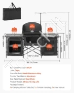 Didelė Nešiojama Kempingo Virtuvė 175×40×160 cm su 3 Spintelėmis ir Vėjo Skydeliu, Aliuminis/Plienas - Image 6