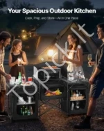 Didelė Nešiojama Kempingo Virtuvė 175×40×160 cm su 3 Spintelėmis ir Vėjo Skydeliu, Aliuminis/Plienas - Image 2