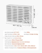 Dokumentų Rūšiuoklė/spintelė su 36 Reguliuojamais Skyriais – 99,7 x 30,5 x 68 cm, Balta Spalva, Medžio Plokštė - Image 7