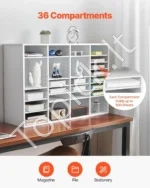 Dokumentų Rūšiuoklė/spintelė su 36 Reguliuojamais Skyriais – 99,7 x 30,5 x 68 cm, Balta Spalva, Medžio Plokštė - Image 4