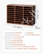 Didelė Lentyna Popieriui / Dokumentų Rūšiuoklis su 27 Skyriais, Išimamos Lentynėlės, Tamsiai Ruda Spalva, A4 Formatui, 80 x 29.7 x 55 cm - Image 7