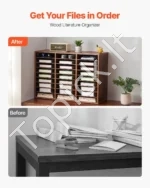 Didelė Lentyna Popieriui / Dokumentų Rūšiuoklis su 27 Skyriais, Išimamos Lentynėlės, Tamsiai Ruda Spalva, A4 Formatui, 80 x 29.7 x 55 cm - Image 2