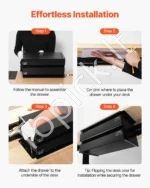 Dvigubas Ištraukiamas Metalinis Stalčius po Stalu su Lentyna, 457×227×200 mm, Juodas, Plienas - Image 7