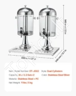 Dvigubas Nerūdijančio Plieno Gėrimų Dozatorius / Sulčių Talpykla 2x8 L su Kraneliais 558x348x560 mm, Sidabrinė - Image 7