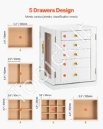 Elegantiška 360° Sukama Juvelyro Dėžutė su 5 Stalčiais ir Skaidriais Šonais - Image 2