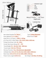 Elektrinis Motorizuotas TV Lubų Laikiklis su Nuotoliniu Valdymu, (81-165 cm), 40 kg, Reguliuojamas 13-90 cm aukštis - Image 7