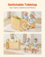 Erdvus Montessori Stalas ir 2 Kėdės, Aukštis Reguliuojamas 3 Lygiais, Natūrali Mediena, Žaidimams ir Mokymuisi, 66.5 x 36 x 52 cm - Image 3