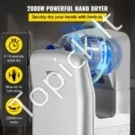 Galingas Airblade Stiliaus Rankų Džiovintuvas 2000W, Sidabro Spalvos, HEPA Filtras, Dvigubas Oro Srautas - Image 2