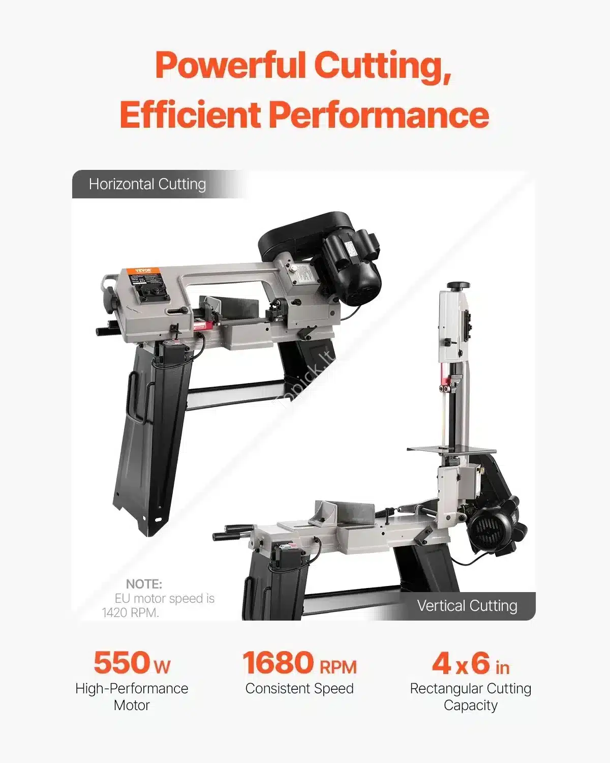 HorizontalusVertikalus Metalo Pjūklas 550W, Pjovimas 100×150mm, 3 Greičiai, 0−45∘ Kampas, Su Ratukais topick (3) Horizontalus/Vertikalus Metalo Pjūklas 550W, Pjovimas 100×150mm, 3 Greičiai, 0−45∘ Kampas, Su Ratukais - Image 2