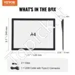 Įkraunama LED Piešimo Lenta A4, 5 Ryškumo Lygiai, Itin Plona, Juoda Spalva, 30.9×21.8 cm - Image 6