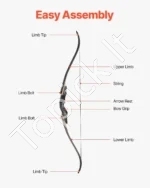 Išardomas Medinis Recurve Lankas (Takedown Recurve Bow), 1524 mm, 15,88 kg Tempimo Jėga - Image 4