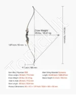 Išardomas Medinis Recurve Lankas (Takedown Recurve Bow), 1524 mm, 20,41 kg Tempimo Jėga - Image 7