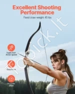 Išardomas Medinis Recurve Lankas (Takedown Recurve Bow), 1524 mm, 20,41 kg Tempimo Jėga - Image 3