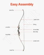 Išardomas Medinis Recurve Lankas (Takedown Recurve Bow), 1524 mm, 20,41 kg Tempimo Jėga - Image 4