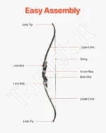 Išardomas Medinis Recurve Lankas (Takedown Recurve Bow), 1524 mm, 22,68 kg Tempimo Jėga - Image 2
