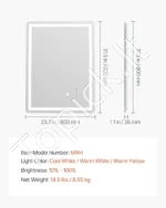 Išmanusis LED Vonios Veidrodis su Apšvietimu 60 x 80 cm, 3 Šviesos Spalvos - Image 7