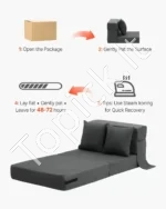 Išskleidžiama Sofa-Lova 3-in-1 Fotelis, Gultas, Svečių Lova. Tamsiai Pilka, 186x73x15 cm - Image 6