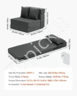 Išskleidžiama Sofa-Lova 3-in-1 Fotelis, Gultas, Svečių Lova. Tamsiai Pilka, 186x73x15 cm - Image 7