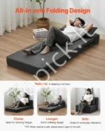 Išskleidžiama Sofa-Lova 3-in-1 Fotelis, Gultas, Svečių Lova. Tamsiai Pilka, 186x73x15 cm - Image 5