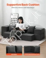 Išskleidžiama Sofa-Lova 3-in-1 „Twin“: Dvigulė/Viengulė Atsipalaidavimo Zona. Tamsiai Pilka, Veliūras, 193x103x22.5 cm - Image 4