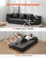 Išskleidžiama Sofa-Lova 3-in-1 „Twin“: Dvigulė/Viengulė Atsipalaidavimo Zona. Tamsiai Pilka, Veliūras, 193x103x22.5 cm - Image 5