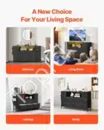 Juoda Komoda su 10 Audinio Stalčių, LED Apšvietimas, USB Įkrovimo Stotelė, 120 x 30 x 72 cm, Plieninis Rėmas - Image 7