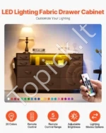 Juoda Komoda su 10 Audinio Stalčių, LED Apšvietimas, USB Įkrovimo Stotelė, 120 x 30 x 72 cm, Plieninis Rėmas - Image 5