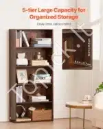 Knygų Lentyna, 5 Aukštai, Rudos Spalvos, 134.5 x 59.8 x 23.7 cm - Image 3