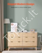 Komoda Su 6 Banguotais Stalčiais, Šviesaus Medžio, 137 cm x 40 cm x 81 cm, Modernus Dizainas - Image 2